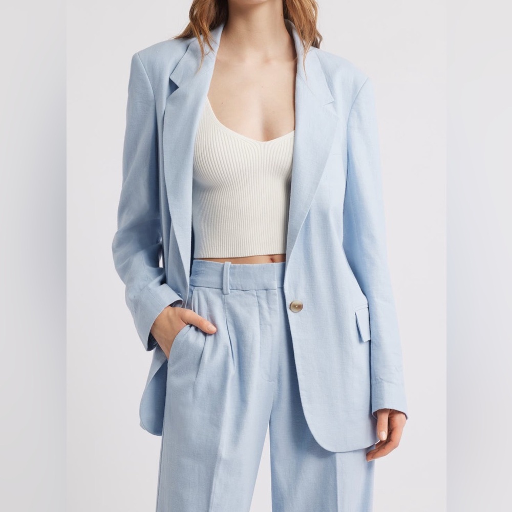 Nordstrom Open Edit Light Blue Oversized Linen Blazer